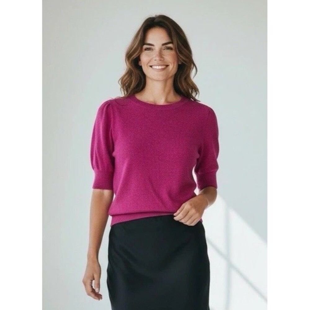 Banana Republic Merino Wool Angora Blend Short Sleeve Sweater Womens Medium Pink